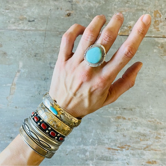 ♥️ Navajo ♥️ Donavan Skeets Sterling Silver & Sonoran Gold Turquoise Ring - Picture 3 of 15